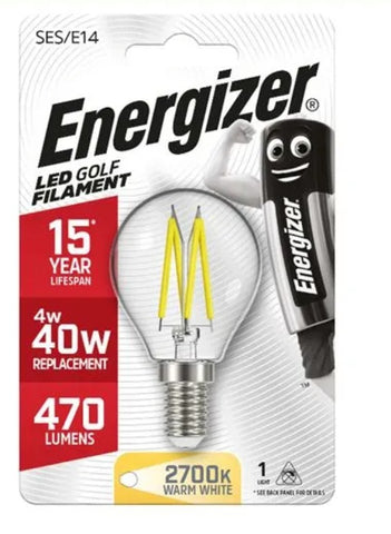 6 x S9033 Energizer Golf LED Filament Golf E14 (SES) 470lm 4W 2,700K (Warm White), Blister of 1 - Electrobright Ltd