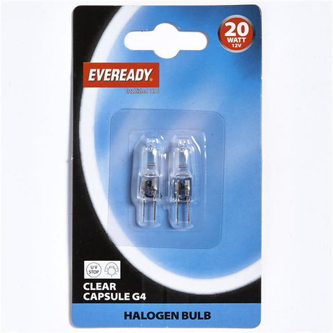 S808 EVEREADY HALOGEN G4 20W 12V CLEAR CAPSULE, PACK OF 2 - Electrobright Ltd