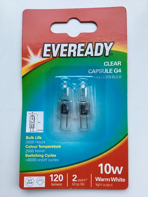 Eveready G4 10w Halogen bulbs Twin Pack