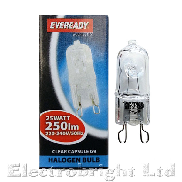 10 x Eveready G9 25W or 40w Halogen Warm White Dimmable Halogen Clear Capsule bulbs - Electrobright Ltd