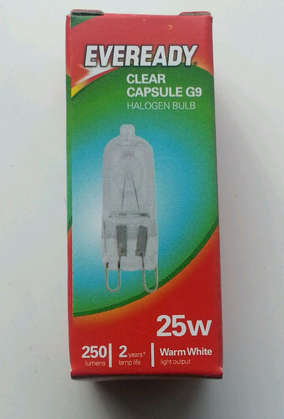 10 x Eveready G9 25W or 40w Halogen Warm White Dimmable Halogen Clear Capsule bulbs - Electrobright Ltd