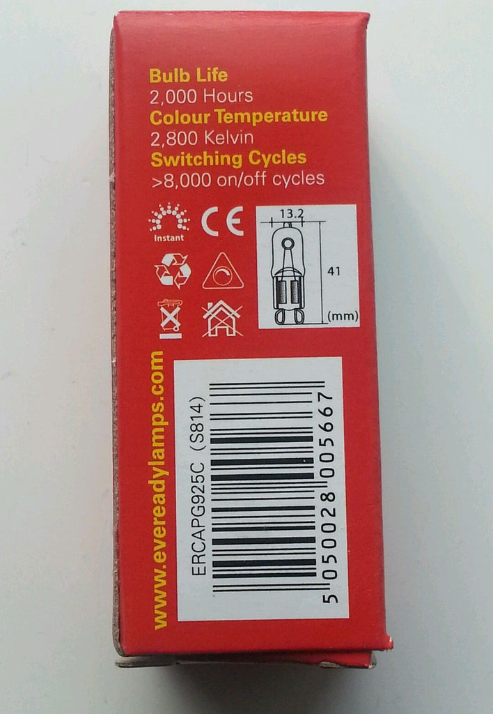10 x Eveready G9 25W or 40w Halogen Warm White Dimmable Halogen 