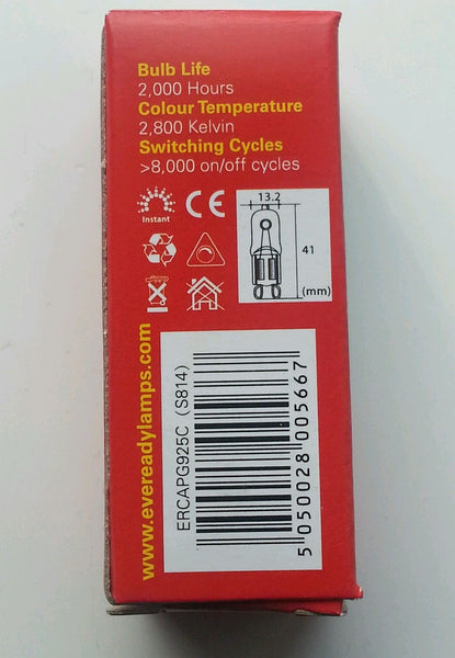 10 x Eveready G9 25W or 40w Halogen Warm White Dimmable Halogen Clear Capsule bulbs - Electrobright Ltd