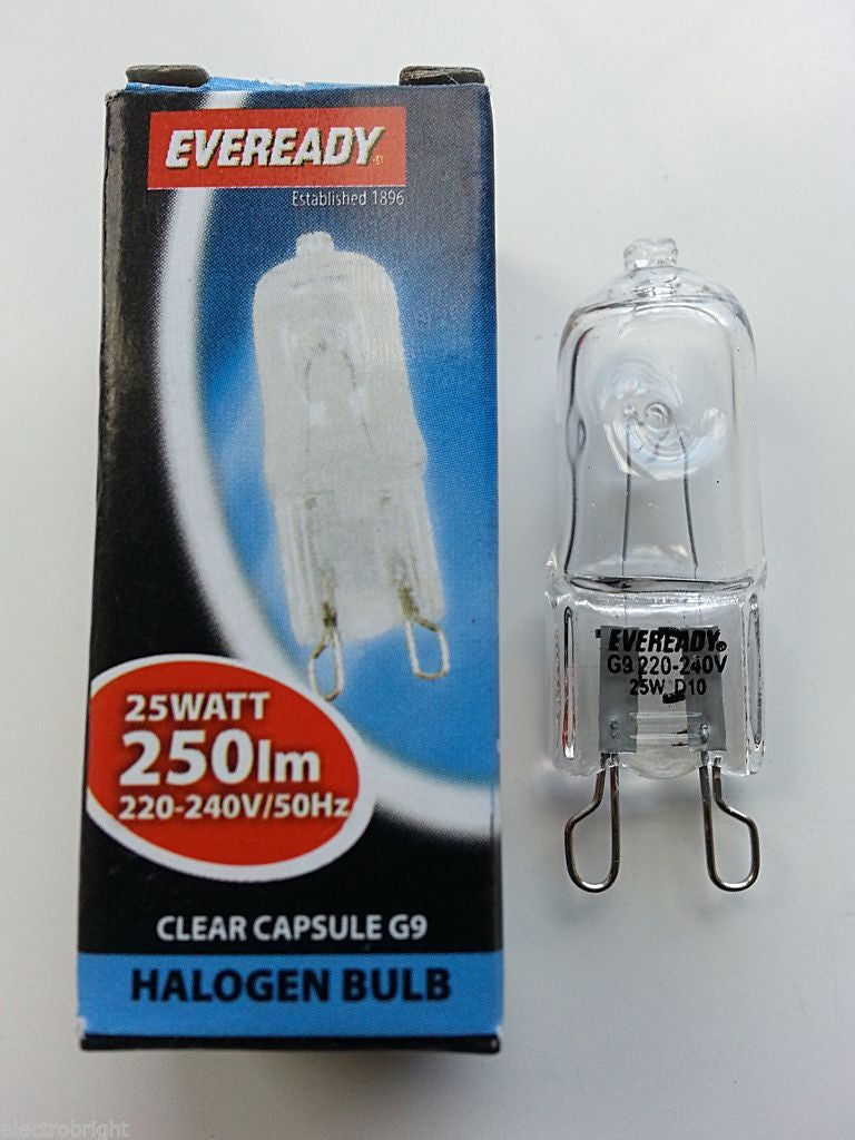 10 x Eveready G9 25W or 40w Halogen Warm White Dimmable Halogen 