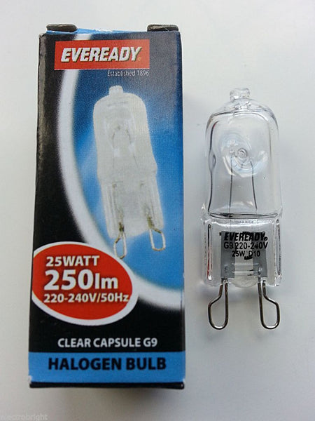 10 x Eveready G9 25W or 40w Halogen Warm White Dimmable Halogen Clear Capsule bulbs - Electrobright Ltd