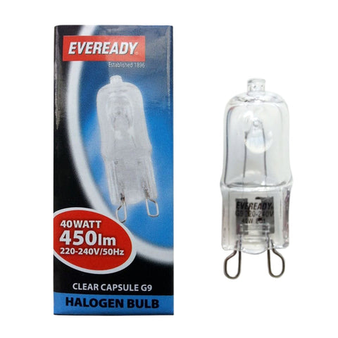 10 x Eveready G9 25W or 40w Halogen Warm White Dimmable Halogen Clear Capsule bulbs - Electrobright Ltd