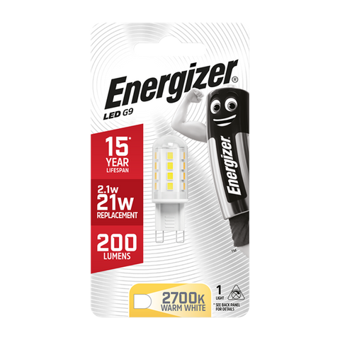 2 x Energizer G9 LED 2.1w =20w 200 Lumen Warm White Non dimmable - Electrobright Ltd
