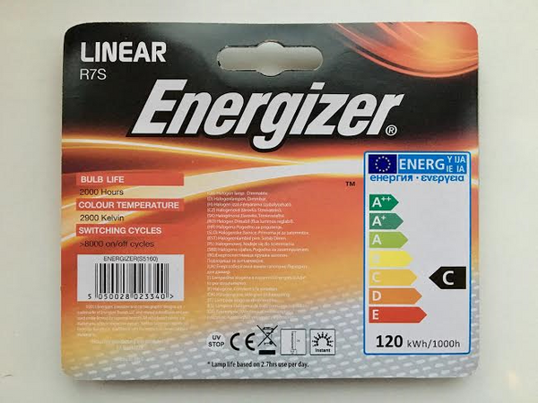 2 ENERGIZER R7 Linear 120w=150w 78MM Eco Halogen Dimmable Warm White Bulbs - Electrobright Ltd