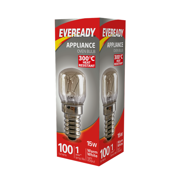 S1020 EVEREADY OVEN BULB LAMP 300C HEAT RESISTANT 15W 220-240V E14 (SES), PACK OF 1 - Electrobright Ltd